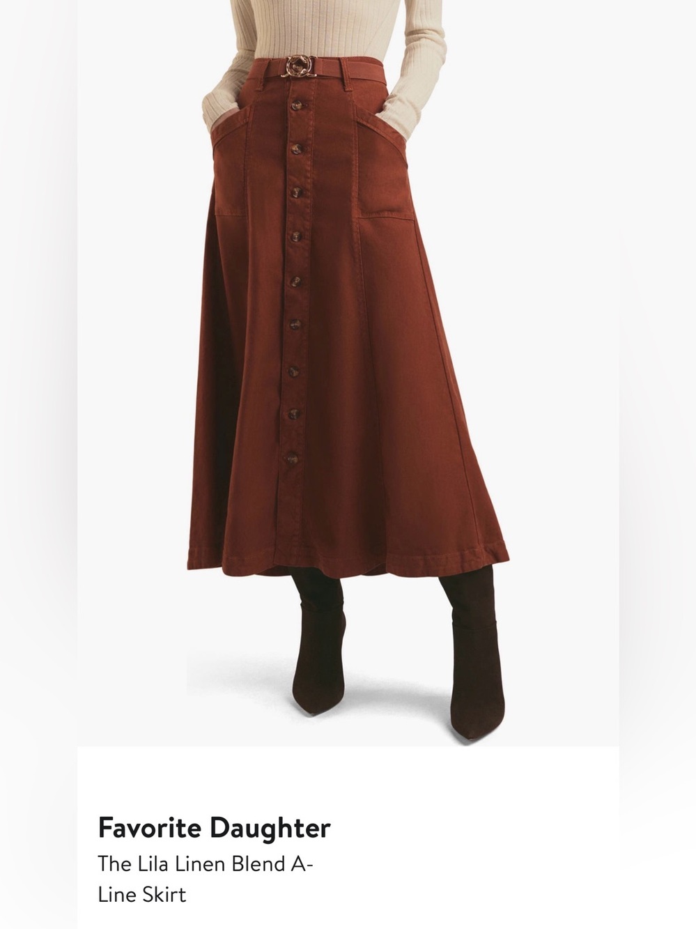 Favorite Daughter Button-Front A-Line Skirt in Rust - Picture 6 of 6